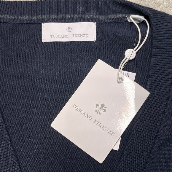 NWT Toscano Firenze Blue Cardigan Sweater Mens Large 100% Cotton Grandpa Preppy - Picture 3 of 8